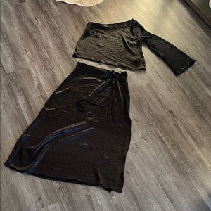 By Together Black Satin Tie-Waist Skirt Set